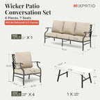 Patio Furniture Set 6 pcs, Outdoor Patio Furniture, 3-Seat Sofa, 4 X Single Chairs, 1 X Coffee Table and 5.75" Extra Thick Cushion, Patio Conversation Set,Beige