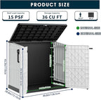 Light Gray Outdoor Resin Storage Shed 36 Cu. Ft. Garden Horizontal Storage Extra Large Capacity Weather Resistant Storage Box, Lockable Resin Waterproof Shed for Garbage Cans, Garden Tools