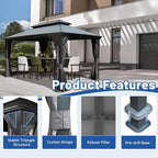 Outdoor Hardtop Gazebo for Patio 12x14FT with Resin-Galvanized Steel Roof, Metal Hard Top Gazebo with Gutters, Heavy Duty Gazebos All Season with Curtains & Netting, for Deck, Backyard, Hot Tub