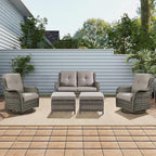 Rilyson 5 Piece Outdoor Patio Furniture Set - Rattan Wicker Patio Conversation Sets with 2 Swivel Rocker Chairs,2 Ottomans and 1 Loveseat for Outside Porch Deck Backyard(Mixed Grey/Grey)