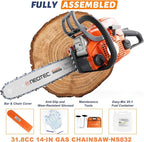 NEOTEC 31.8cc Gas Chainsaw,14 Inch Gasoline Powered Chain Saw 2-Stroke Gas Chainsaws,Durable Portable Chain Saw for Wood Cutting,Tree Pruning and Firewood Preparation NS832