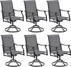 Patio Swivel Chairs Set of 6, Outdoor Dining Chairs with Textilene, Swivel & Rocker Metal Outdoor Patio Dining Chair All-Weather for Backyard, Gray Fabric with Black Frame