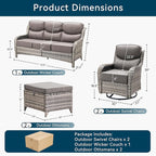 Luxury High Back Outdoor Furniture with 6-Inch Thick Cushions, Patio Furniture Set with Swivel Chairs, 5 PCS Wicker Conversation Set for Porch, Balcony, Deck and Yard