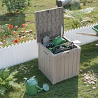 ROJIK Outdoor Storage Housing Deck Box - Waterproof Patio Furniture, Garden Tools, Cushions, Pool Accessories Storage Bench with Lockable Lid and Side Handles (Grey, 50 Gal)