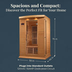 DYNAMIC SAUNAS 2-Person Low EMF FAR Infrared Sauna with Chromotherapy Lighting and Speakers, Maxxus Toulouse - Personal Indoor Dry Heat Sauna for Home & Gym – Made from Canadian Hemlock, 75"
