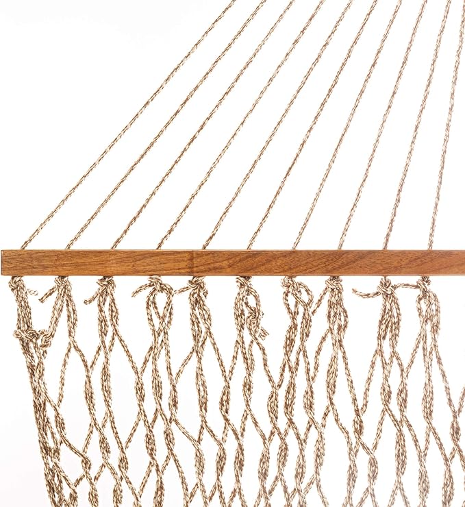 Original Pawleys Island Deluxe Antique Brown Oatmeal Heirloom DuraCord Rope Hammock – 13 ft. x 65 in, 2-Person, 450 lb Capacity, Oak Spreader Bar, Zinc-Plated Hardware, Handcrafted in The USA