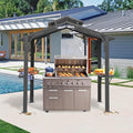 Domi 8x5FT Hardtop Grill Gazebo, Outdoor BBQ Gazebo with 2 Side Shelves and Ceiling Hook, Metal Grill Canopy with Galvanized Steel Double Roof for Patio Lawn Patio Backyard Deck, Grey