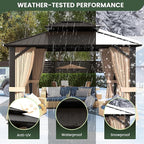 10’x12’ Hardtop Gazebo, Galvanized Steel Double Roof Canopy with Aluminum Frame, Outdoor Pavilion with Nettings and Curtains