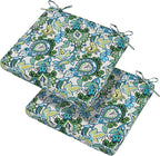 Magpie Fabrics Indoor Outdoor Waterproof Square Chair Cushion, 18" x 18" x 2.5", 2 Pack, Water Resistant Seat Cushions, for Patio Garden Office, Phoenix Blue Green
