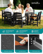 SERWALL Patio Dining Set for 4, Outdoor Dining Sets for 4 Person with 1 Umbrella Hole Cut-Out Rectangular Table and 4 Chairs, HDPE Dining Sets for Garden, Backyard, Poolside, Black