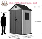 5.3x3.4 FT Resin Outdoor Storage Shed, 135 Cuft Garden Tool Sheds & Outdoor Storage Plastic Shed with Floor, 7FT Tall Outside Lawn Mower Storage Shed with Side Window, Cemented Grey Black