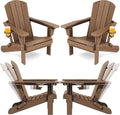 SERWALL Folding Adirondack Chair Set of 4, Reclining Adirondack Chair with 3 Recline Positions, All Weather HDPE Outdoor Adirondack, Brown