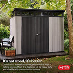Keter Artisan 9x7 Foot Large Outdoor Shed with Floor with Modern Design for Patio Furniture, Lawn Mower, Tools, and Bike Storage, feet, Grey/Black