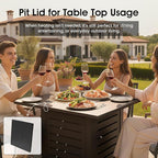 28 Inch Outdoor Propane Fire Pit,50,000 BTU Gas Firepit Table with Steel Lid,304 Stainless Steel H-Burner,Lava Rocks and Wind Guard,Fire Pits for Outside Patio Deck Garden,Black