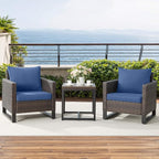 Rilyson Wicker Outdoor Patio Chairs Set - 3 Piece Rattan Patio Furniture Bistro Chairs Set with Waterproof Wicker,Comfortable Cushions and Sturdy Metal Frame for Porch Deck Backyard(Brown/Blue)