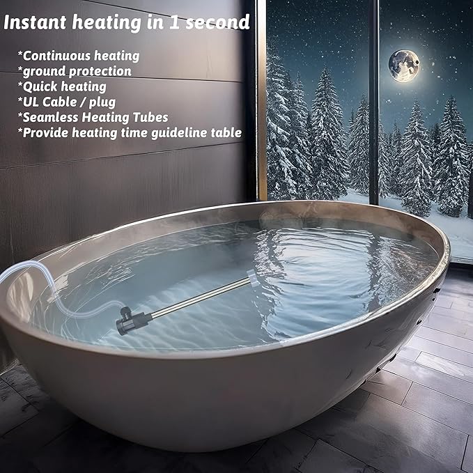 3000W 240V Immersion Water Heater Portable Electric Hot Tub & Pool Submersible Water Heater with Temp Control, WiFi Timer for Bathtub, Spa, Inflatable Pool, above ground pool & baptismal pool