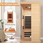 Sauna Room Indoor Far Infrared Saunas Home Canadian Hemlock 1420W Low-EMF Dry Saunas Single Person Spa with Oxygen Bar 7 Color Therapy 33.5 * 33.5 * 70.8 inch