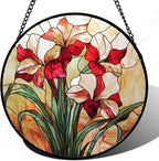 Stained Glass Window Hanging - Red Gladiolus Flower Suncatcher for Door Yard Sun Catchers Decor Christmas Mother's Day Birthday Gifts for Lovers Women Mom Nana Girlfriend Wife 15 in