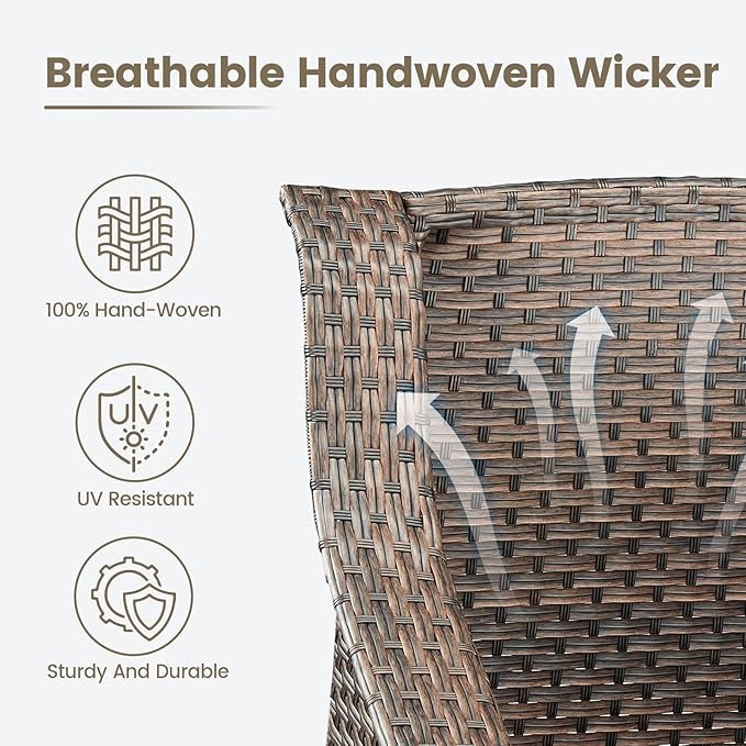 Outdoor Patio Wicker Swivel Chairs - Set of 2 Outside Resin Rattan Rocker Glider Gliding Chair Rocking Armchairs for Front Porch Balcony Backyard Yard Deck Poolside Apartment – Brown/Grey