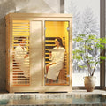 Infrared Sauna at Home 2-3 Person with 7 Color Therapy, Low EMF 2250W Fast Heating Canadian Hemlock Wood Sauna, Indoor Dry Sauna with Bluetooth Speakers for Home, Gym (5Lx3.6Wx6.3H Ft)