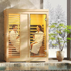 Infrared Sauna at Home 2-3 Person with 7 Color Therapy, Low EMF 2250W Fast Heating Canadian Hemlock Wood Sauna, Indoor Dry Sauna with Bluetooth Speakers for Home, Gym (5Lx3.6Wx6.3H Ft)