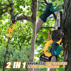 2-in-1 Electric Pole Saw, 6” & 8” Brushless Mini Chainsaw Cordless with Extension Pole & 2 x 21V Batteries, Tree Trimmer Tool for Branch Cutting & Pruning, Home & Garden & DIY