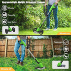 Cordless Weed Wacker Eater Battery Powered, 21V Lightweight Electric Weed Trimmer with 2 Battery Operated & Charger& Wheels & Shears, No-String Grass Trimmer/Brush Cutter/Lawn Edger for Yard Garden