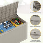 100 Gallon Deck Box Outdoor Waterproof, Rattan Outdoor Storage Box, Patio Storage Boxes for Cushions, Pillow, Garden Tools, Equipment
