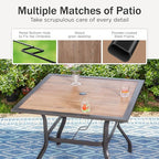 PHI VILLA 5-Piece Patio Dining Set with Umbrella Hole, Patio Table and Chairs Set with Square Wooden-Like Table & Folding Patio Chairs (Grey)