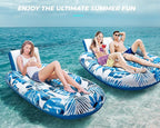 Pool Floats Adult 1-2-3 Person Inflatable Lounger, Extra Large Tanning Recliner Floaty Chair Raft with Backrest, Footrest, Cup Holder for Pool, Lake, River, Beach, Ocean & Party Use