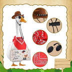 4pcs Western Cowboy Porch Goose Outfits, Silly Goose on The Loose Hangings Sign Cowboy Hat Bandana Glasses for 17 or 23 inches Statue Outdoor Patio Yard Lawn Art (Brown, Red)