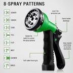 HBlife Garden Hose 25ft, Non Expandable Water Hose with 8 Watering Spray Nozzle, Flexible Lightweight Hose for Yard, Lawn, Car Wash and Outdoor (Black, 25FT)