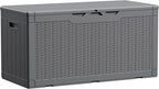 Devoko 100 Gallon Waterproof Large Resin Deck Box Indoor Outdoor Lockable Storage Container for Patio Furniture Cushions Garden Tools (100 Gallon, Grey)