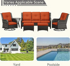 Wicker Patio Furniture Set 6 Piece, Outdoor Furniture Patio Conversation Set Includes 1 Three-Seat Sofa, 2 Swivel Rocker Chairs, 2 Ottomans and 1 Side Table,Orange