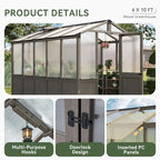 Aoxun 6x10 FT Wood Green House for Outdoors, Polycarbonate Panel Wooden Walk-in Greenhouse Kit with Automatic Temperature Control Roof Vent and Lockable Door, for Outside Backyard Garden, Gray