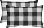 RSH DECOR: Lumbar Throw Pillows Set of 2 | 20” x 12" | All-Weather Spun Fabric | Water and Fade-Resistant | Outdoor Support Pillows for Patio Furniture | Black Buffalo Plaid