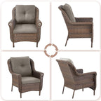 Patio Wicker Chairs Outdoor Furniture Chair - Set of 4 Outside All Weather Lawn Dining Brown Rattan Armchair with High Back&Deep Seating for Deck Porch Balcony Backyard Garden - Grey