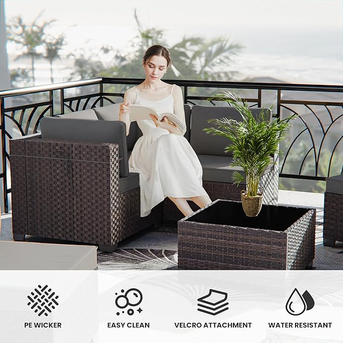 13 Pieces Outdoor Patio Furniture Set with Propane Fire Pit Table Outdoor Furniture Patio Sectional Sofa Conversation Sets w/ETL Approved 43" Gas Outdoor Fire Table & Coffee Table (Grey)