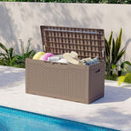 Patiolife 100 Gallon Resin Deck Box, Large Outdoor Storage Box for Garden Tools, Pool Supplies, Waterproof and Lockable, Dark Brown