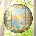 FLAGWIX Christmas Cat Gifts for Women - Stained Glass Window Hanging 10 in - Beach Gifts for Women Mom Grandma, Gift for Cat Lovers, Suncatcher Holiday Christmas Decorations for Home, Coastal Decor