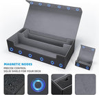 AFIING Mtg Deck Box Holds 5 Display Card Deck Boxes with Mtg Playmat & Dice Box,10 Dividers,1Card supporter, Trading Card Storage Box for Magic Yugioh Sports Cards (Black &Grey)