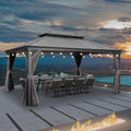 PURPLE LEAF 12' X 16' Permanent Gazebo with Light Hardtop Roof for Outdoor Lawn and Garden Pavilion Grey