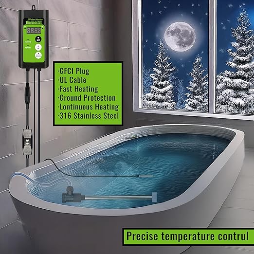 240V 3500W Fully Submersible, Electric Hot Tub & Swimming Pool Immersion Water Heater with Temp Control & GFCI for Baptismal Pool, Baptistry, Above Ground Pool, Inflatable Pool & spa tub