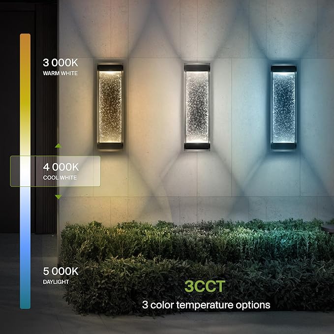ASD LED 18 Inch Bubble Glass Wall Light Fixture | 22W 520LM 3000-5000K 100-277V | 3CCT, Waterproof, Dimmable, Up-Down Glow, ETL Listed | Exterior Flush Mount Sconce, Outdoor Lighting | Black, 4 Pack