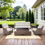 Belord Luxury 6-inch Thick Cushion Patio Furniture Set - Outdoor Swivel Rocker Glider Chairs Set of 4 with Glass Top Side Table, All-Weather Wicker Patio Conversation Set for Deck Balcony Sunroom