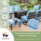 MFSTUDIO 6 Pieces Patio Furniture Sets with 45" Gas Fire Pit Table(Up to 7 Seat),Outdoor Metal Conversation Sofas with 1 x 3-Seat Sofa, 2 Sofa Chairs and 2 Ottoman,Blue Cushion