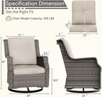 Swivel Patio Chair Outdoors - 360 Degree, Set of 2, Glider Chair with 3.5" Olefin Fabric Cushions (Mixed Grey Rattan/Beige)