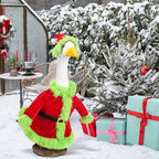 Christmas Porch Goose Outfit for 23" High Cement or Plastic Green Santa Claus Costume Lawn Christmas Goose Outfit for Yard Lawn Outdoor Garden Patio Xmas Holiday Decor