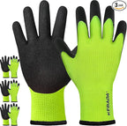 Kebada T3 Winter Work Gloves for Men and Women, Warm Knit Cold Weather Work Gloves, Thermal Insulated Freezer Gloves, 100% Latex Coating Non-slip Grip, Long Wrist Design, 3 Pairs, Green, Small