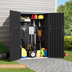KINYING Outdoor Storage Cabinet Waterproof, 57 Cu.ft Resin Vertical Outdoor Storage Shed for Patio Furniture, Garden Tools, Pool Accessories, Mower Storage (Black)